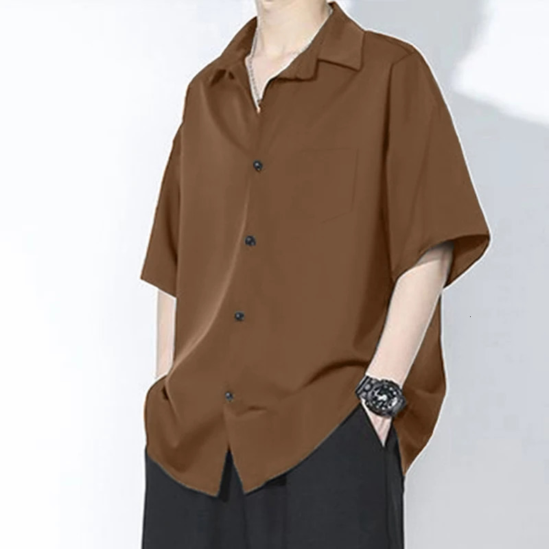 Shirt Mens Summer Ice Silk Short-Sleeved Drapey High-End Loose Casual Solid Color Shirt for Men 250320