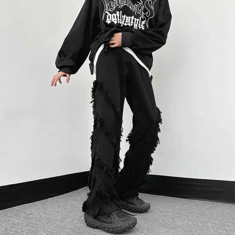 High Street Hip Hop Mens and Womens Fashion Personalized Hair Straight Leg Jeans Couple Loose Retro Casual Pants y2kT250319