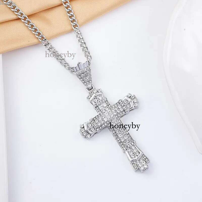 Hip Hop Cross Pendant Religious Charm Gold Sier Full Ice Out Crystal Neckalce Simulated Dias Catholic Crucifix Necklace With Cuban Chain Jewelry