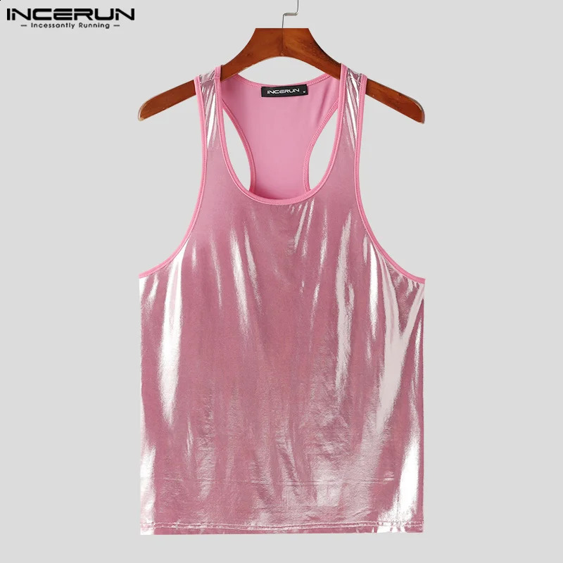 2024 Mens Tank Top Shining Solid Oneck Sleeveless Street Clothing Casual Summer Party Fashion S5XL INCERUN 250319