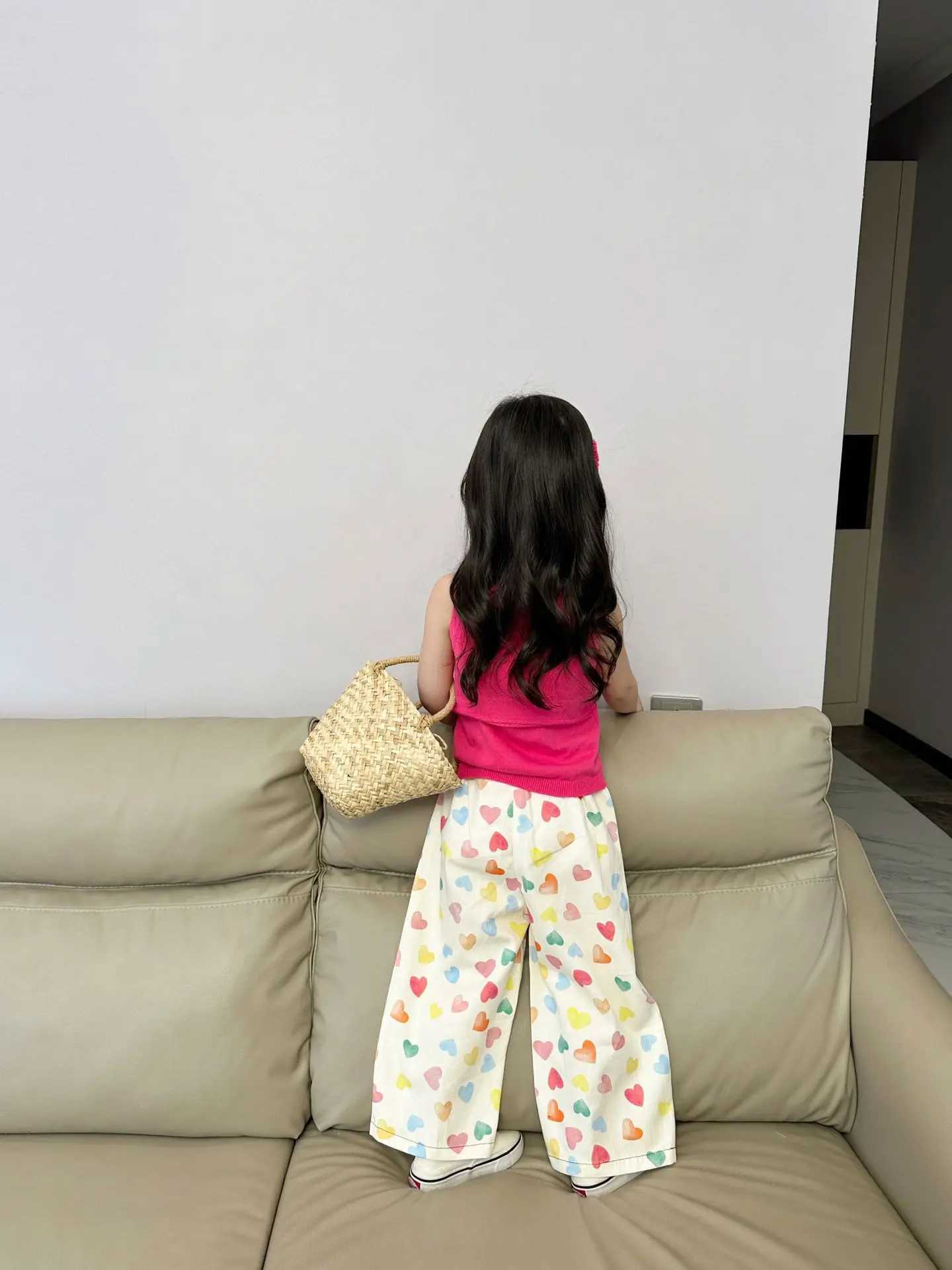 Interesting bear girl clothing childrens clothing childrens casual pants love printed style straight leg loose pants girls pantsT250326