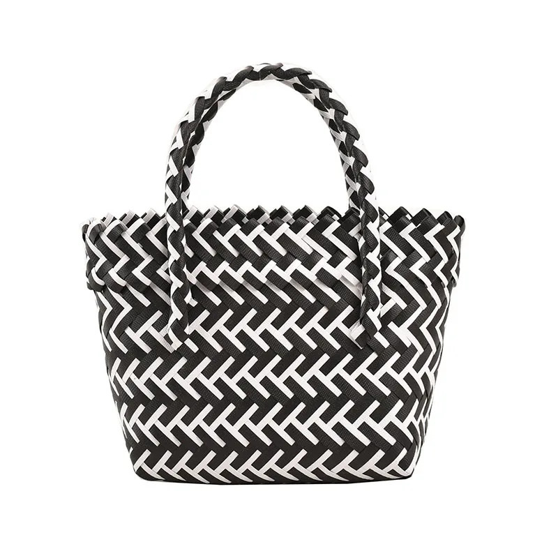 Woven Handbag Colorful Basket Color Matching Vegetable Bag Beach Handmade bag Popular Women New Female Shopping Tote Female Sac R250320
