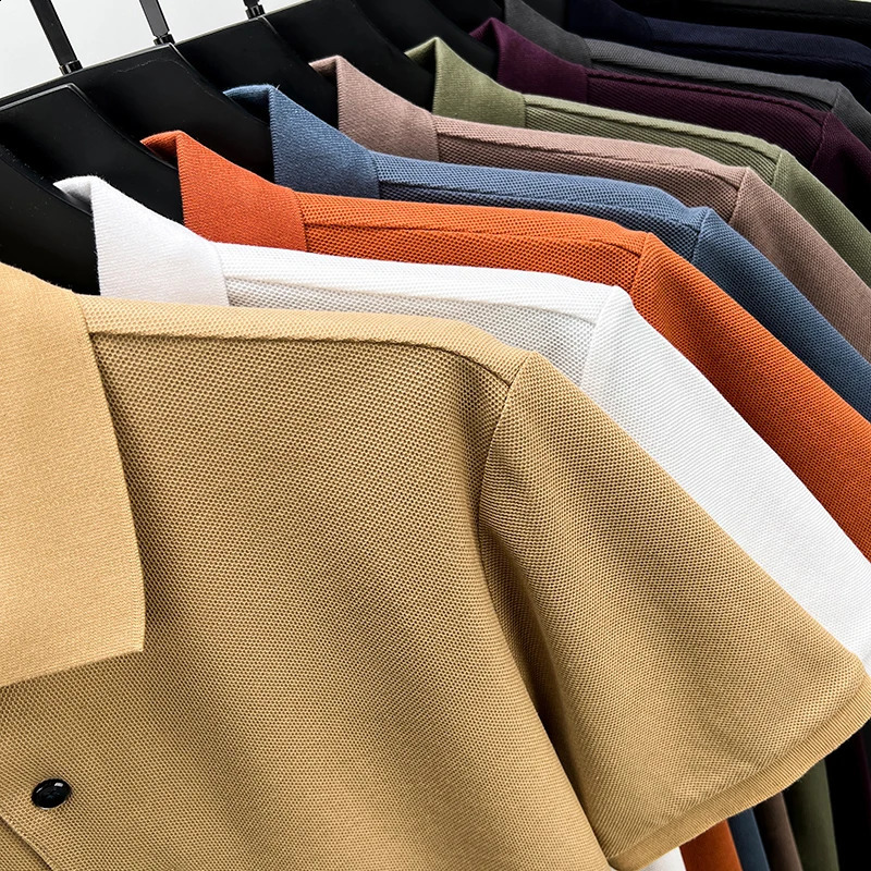 Mens Tshirt polo shirt 100 pure cotton 2024 summer fashionable casual short sleeved solid color top with collar 250318