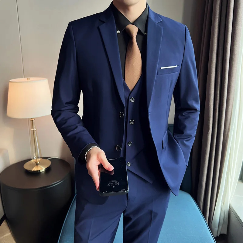 High Quality Business Casual Wedding suit Vest Trousers 2024 Fashion Banquet Handsome Mens 3piece Set S6XL 250311