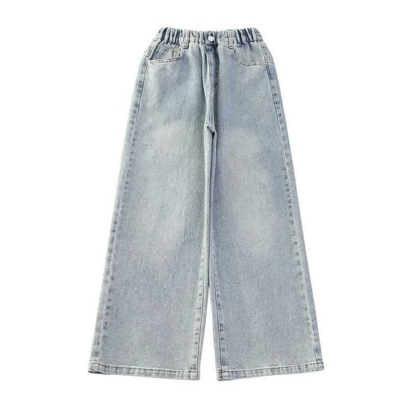 Girls denim wide leg pants for spring and summer 2024 loose Korean version childrens jeans casual straight leg pants 120-170cmT2502320