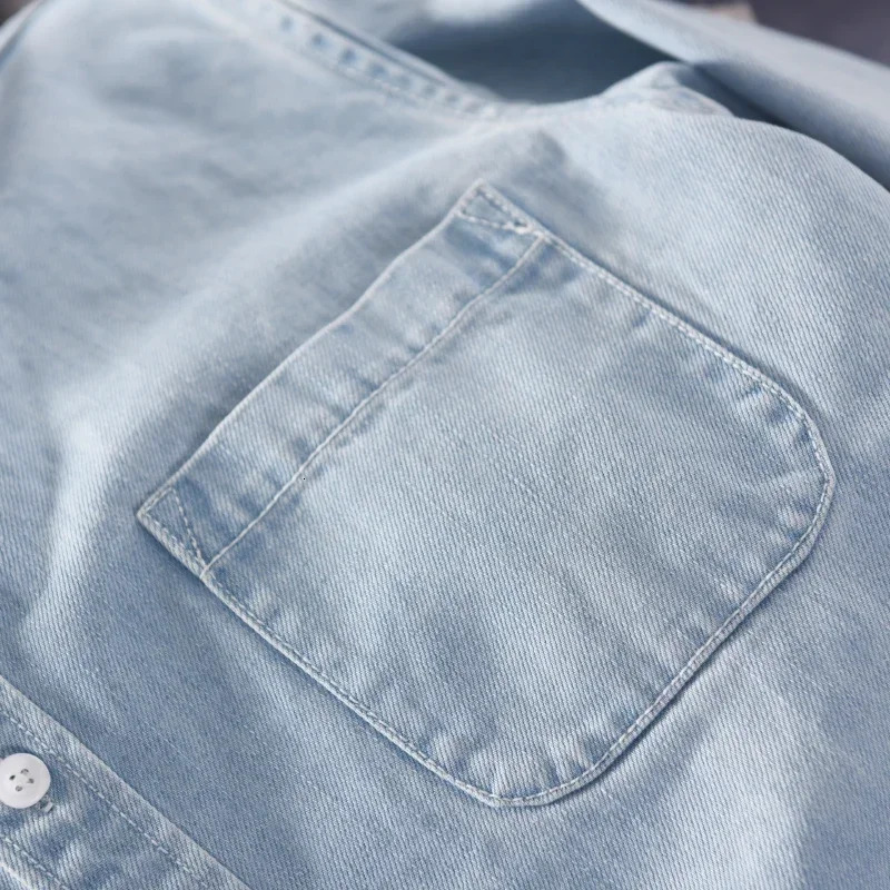 100% Cotton Autumn Long-sleeved Denim Shirt Men Fashion Casual High Street Male Clothes Top Classic Light Blue Black Gray 250320
