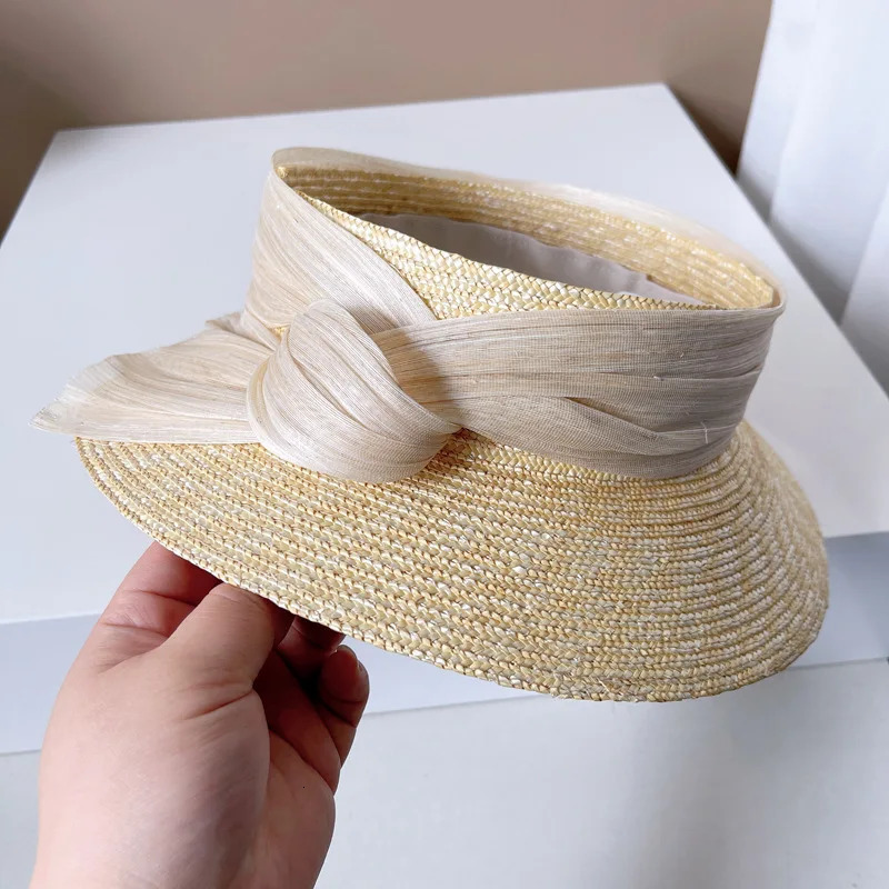 Light silk hemp straw empty top hat womens summer sun protection straw hat fashion retro topless shade basin hat 250320