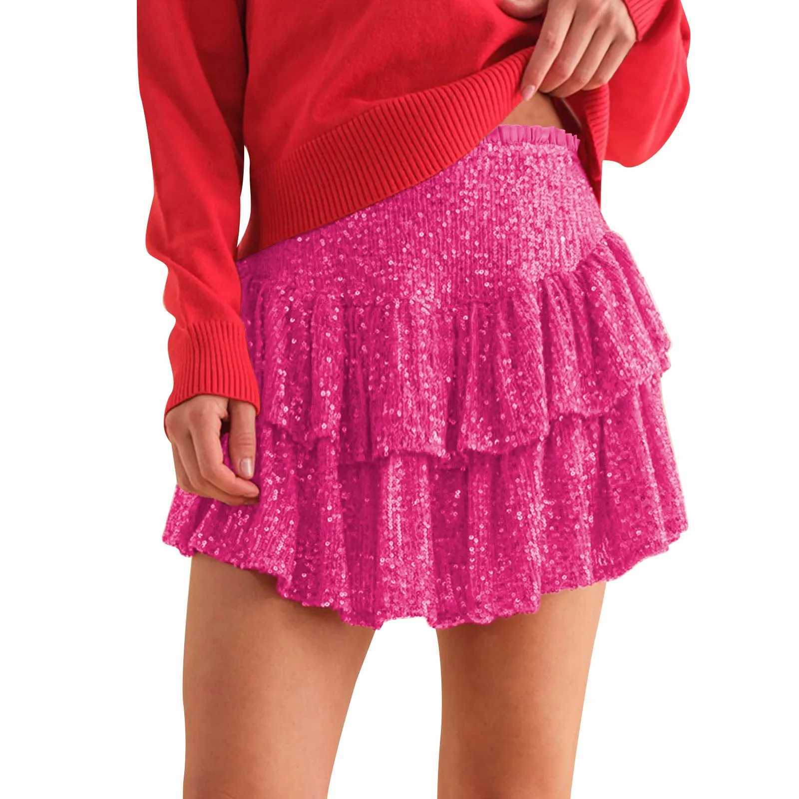 Womens pleated sequin dress fashionable and casual high waisted pleated dress pink fashionable dance carnival party shorts sexy streetwearXJ250320