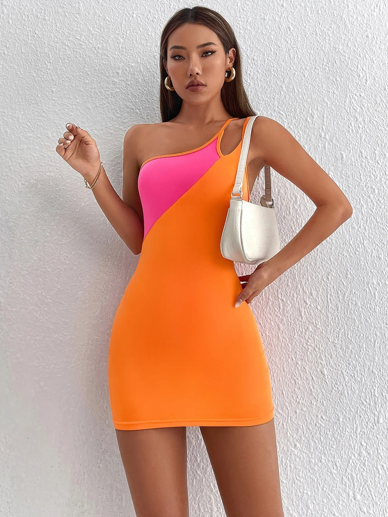 Spring Summer Female Sheath Dress Match Color European and American Nightclub Bag Hip Skirt Sexy Slip Outdoor Beach 250319