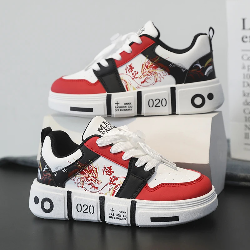 Trendy Kids Casual Sneakers Fashion Teens Leisure Walking Shoes Boys Red Skateboard Shoes Comfortable Children Sports Tennis 250320