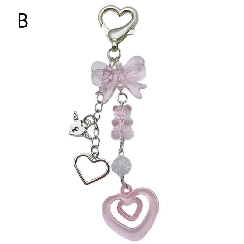 Fashion heart-shaped keychain with bow details Exquisite key charm C1FCXJ250319