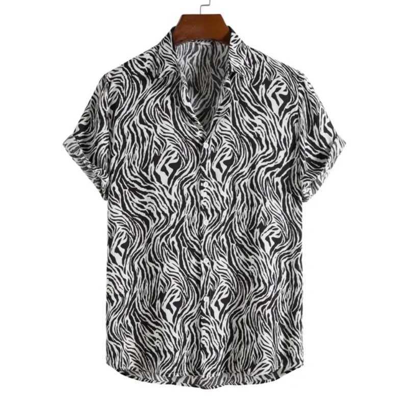 Leopard Hawaiian sexy floral mens Camisa Slim Fit short sleeved party beach casual mens shirt M250320