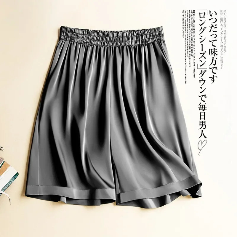 High Waist Ice Silk Acetate Shorts Pants Womens Summer Thin Satin Cropped Pants Casual Loose Plus Size Pajamas Women Shorts 250320