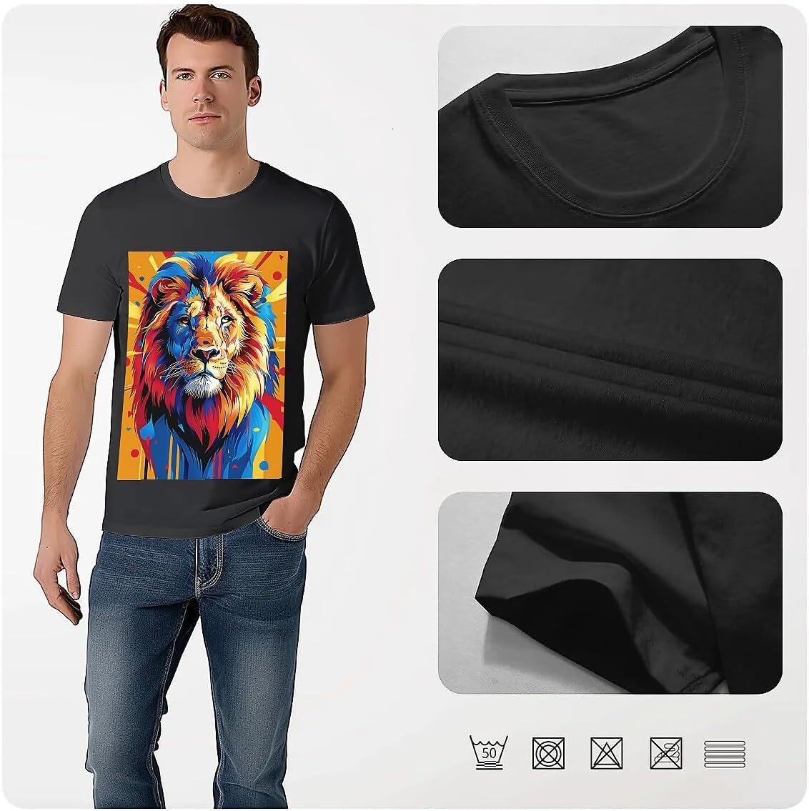 T shirt for Mens Mens Novelty T-Shirts Graphic 2D Print Summer Short Sleeve Colorful Lion Abstract Shirts Tshirt Graphic Tee Casual Tops Clothes Short