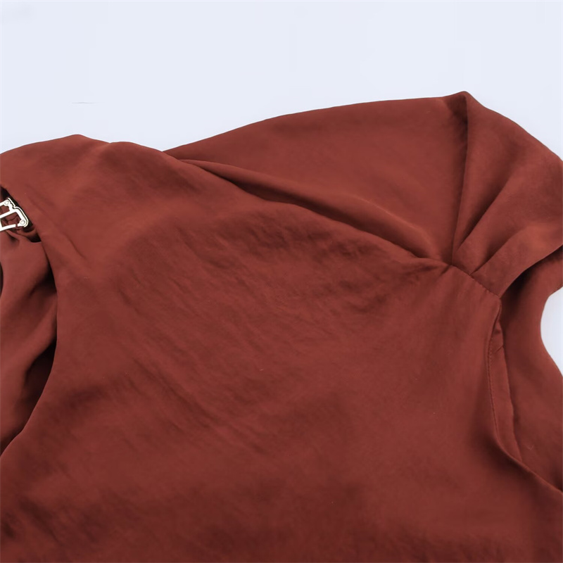 2025 Spring/Summer New Women's Clothing Style Slimming Gold Inlay Pendant Collar Midi Dress Solid Color Backless Decoration
