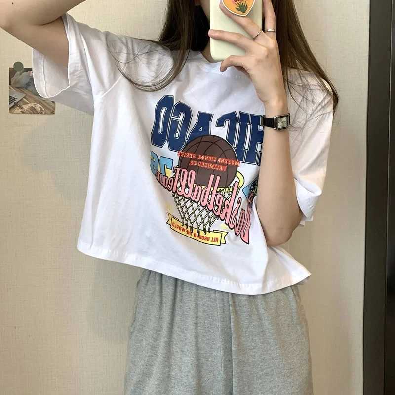 American Fashion Brand T-shirt Women Loose Cotton T Shirt Top Ins Trendy Casual Gyaru Niche Inner Wear Short Sleeve SummerT250320