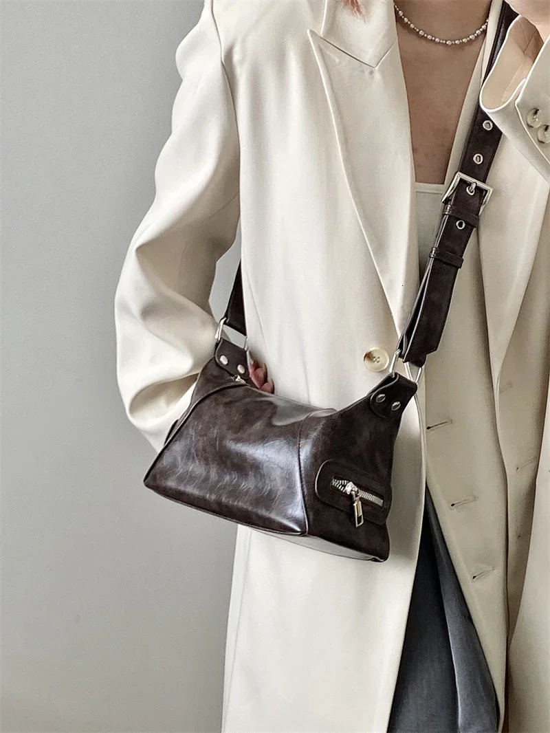 Vintage Y2K Womens Underarm Bags Pu Leather Shoulder Bag Casual Portable Female Tote Purse Crossbody Bag Handbags 250318