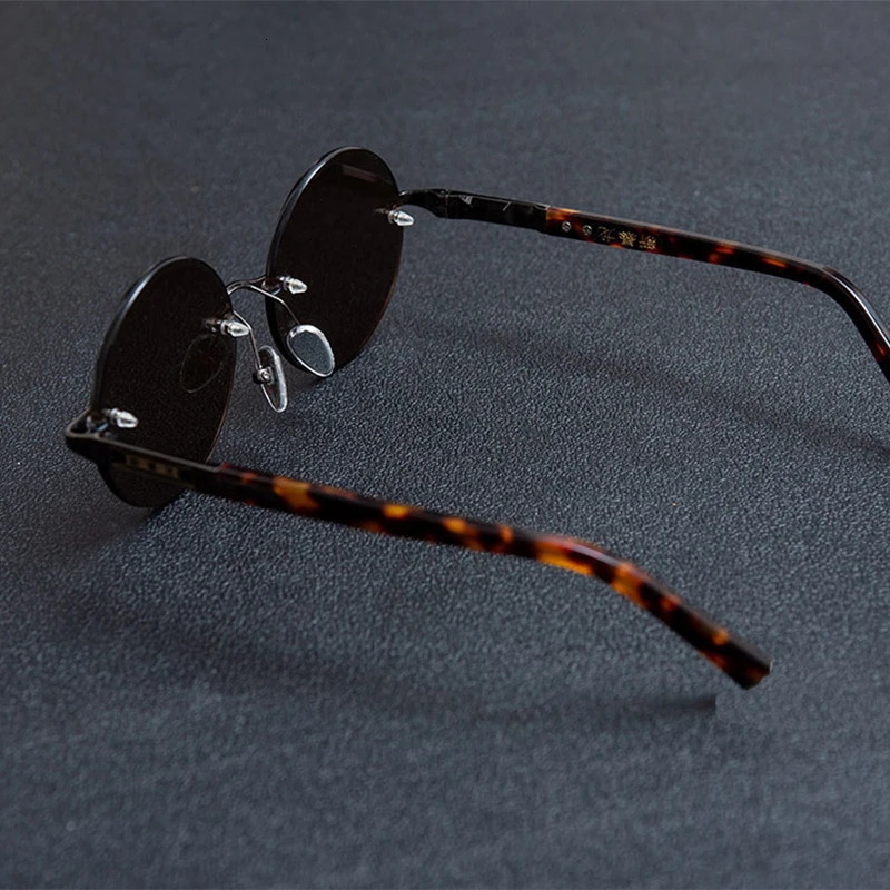 Natural Crystal Stone Sun Glasses Man Round Rimless Glass Sunglasses Woman Brown Mineral Lens Acetate Frame Anti Scratch 250318