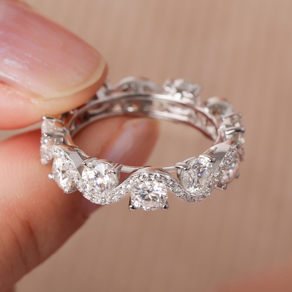 Luxury 4mm Moissanite Eternity Ring for Women 925 Sterling Silver Diamond Full Eternity Band Engagement Wedding Rings Jewelry