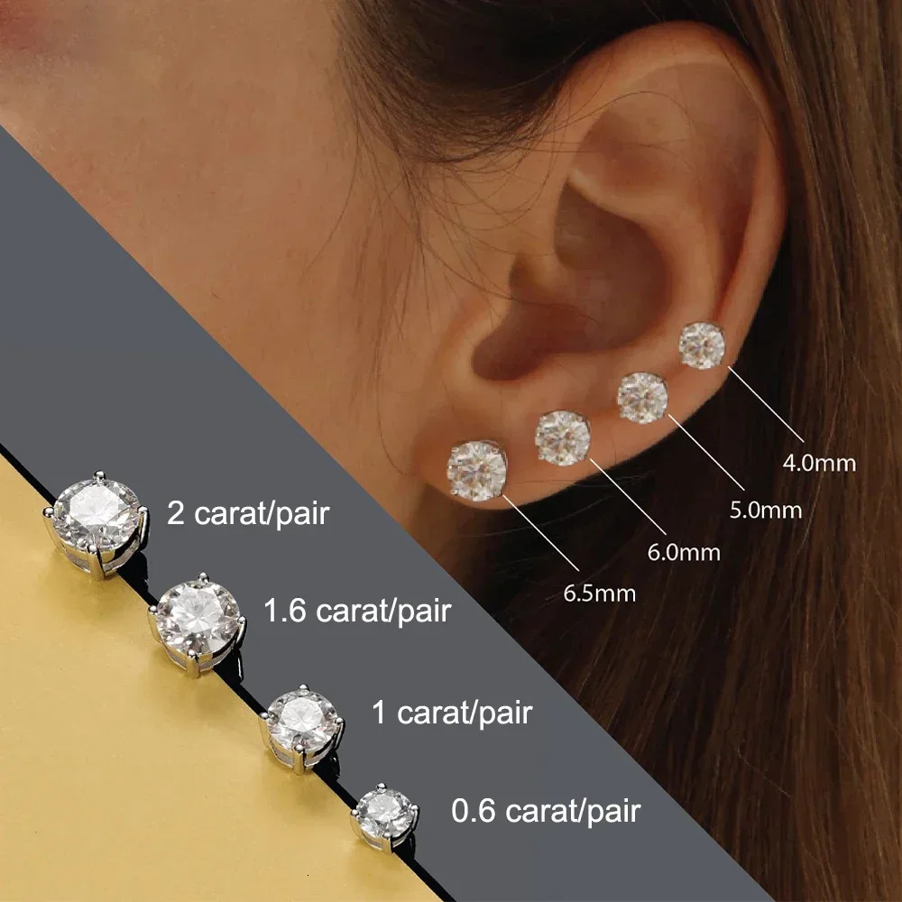 FEOBUR 1-4ct Moissanite Screw Back Earrings for Women 925 Sterling Silver Sparkling Diamond Stud Earrings Men Trendy Jewelry