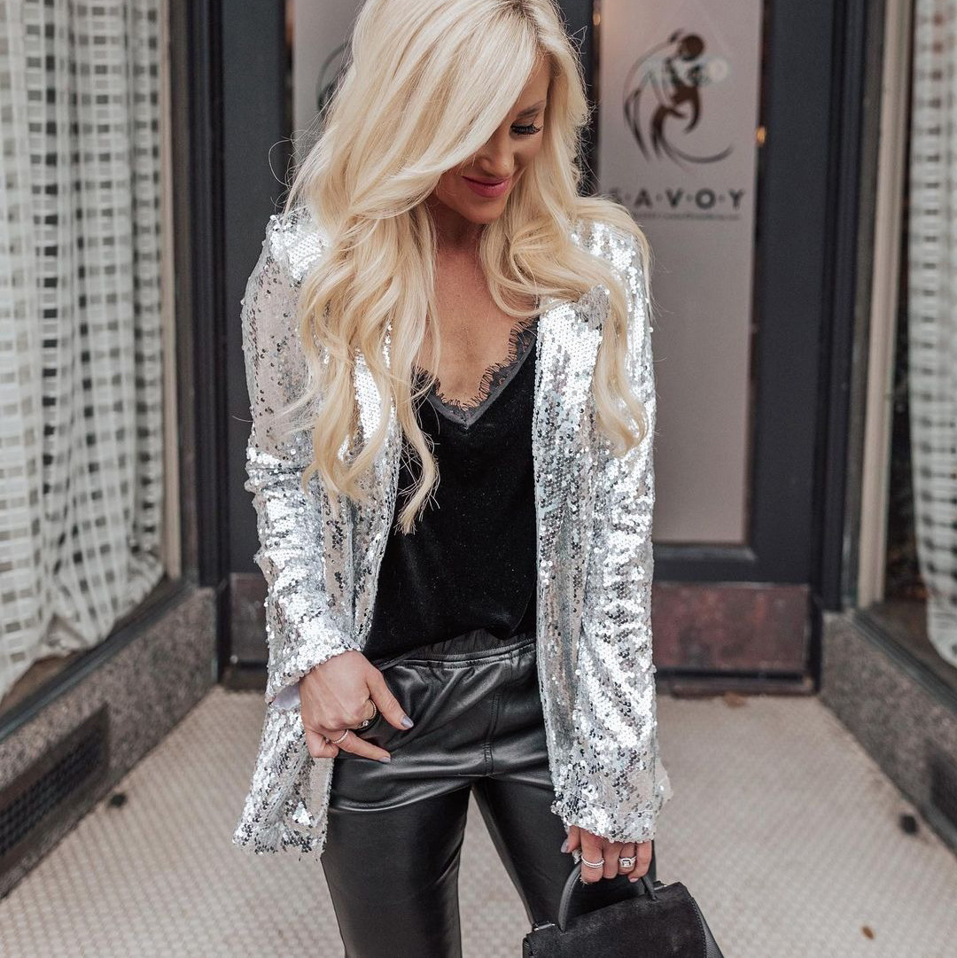 G317Trendy Women's Glittering Long-Sleeve Outfit Set Stylish Suit Ensemble from International Designers