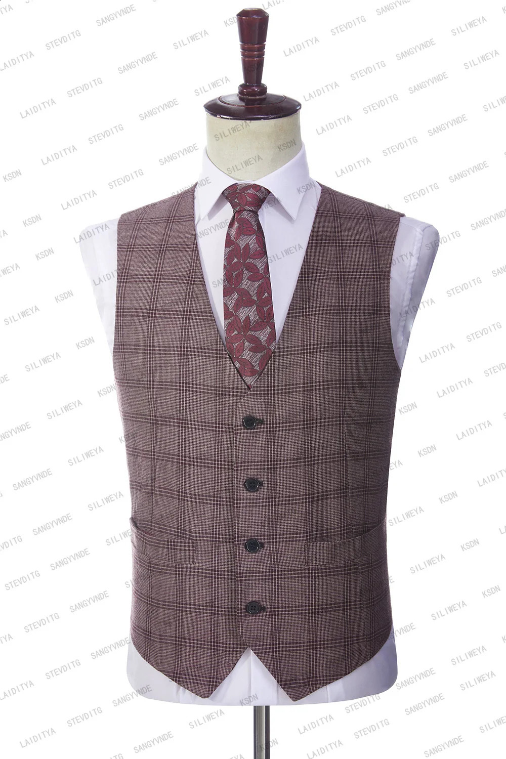 Mens Wedding Plaid Burgundy Blazers Jacket Pants Vest 3 Pcs Set 2025 Slim Fit Business Tuxedo Dress Classic Formal Suits Coat 250311