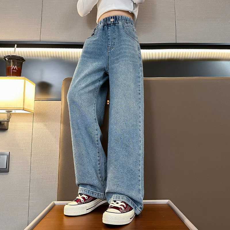 Teenage Girls High Waist Wide-leg Jeans Kids Loose Soft Denim Pants Spring Fall Fashion Trousers Students 10 12 13 14 15 YearsT250326