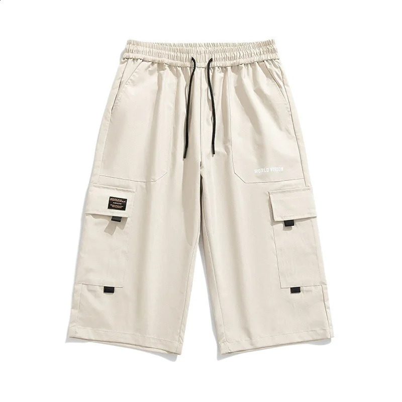 Mens Summer Cropped Pants Drawstring Cargo Shorts Sweatpants Loose Style Big Size Man Baggy Short 250319