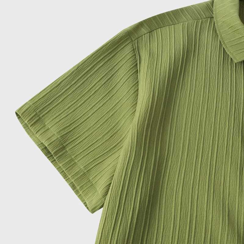 Green Mens Cotton Linen Shirts Summer Short Sleeve Button Down Beach Shirts Casual Breathable Holiday Party Hawaiian Shirt M250320