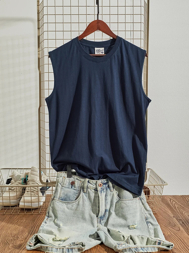 Summer American Retro Sleeveless Oneck Solid Color Tshirt Mens Fashion 100 Cotton Washed Casual Sports Tank Top 250319