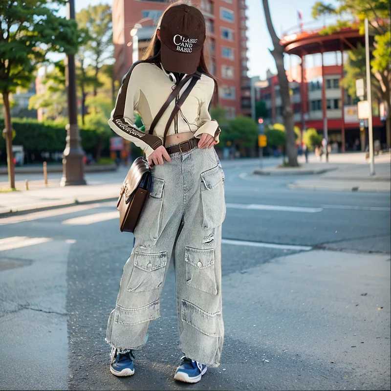2024 Vintage Baggy Work Jeans Causal Wide Leg Trousers Girl Grunge Washed Multiple Pockets Denim Cargo Pants Low Rise SweatwearT2502320