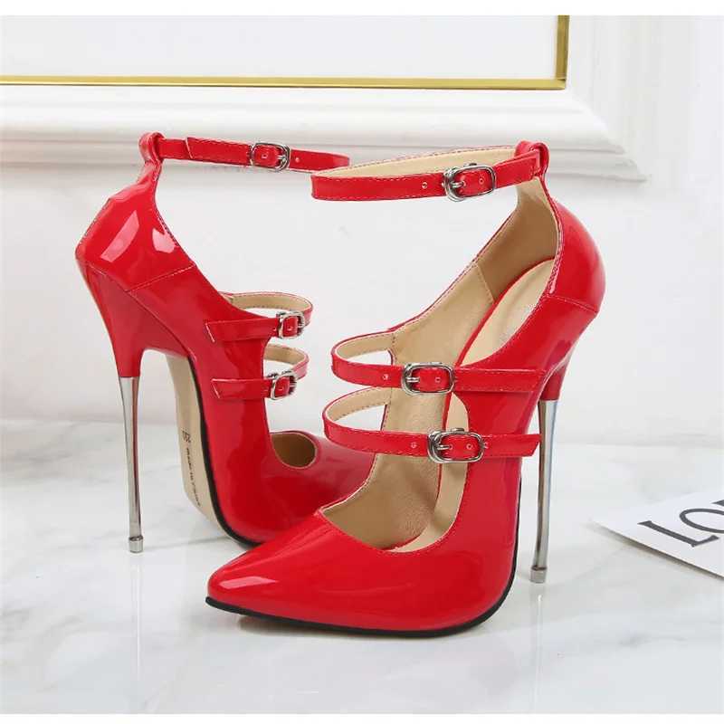 16cm Super High Heels Ankle Strap Sexy Pumps Fetish Stilettos Instep Strap Pole Dance Model Show Stripper Unisex Shoes S6ize 4C250319