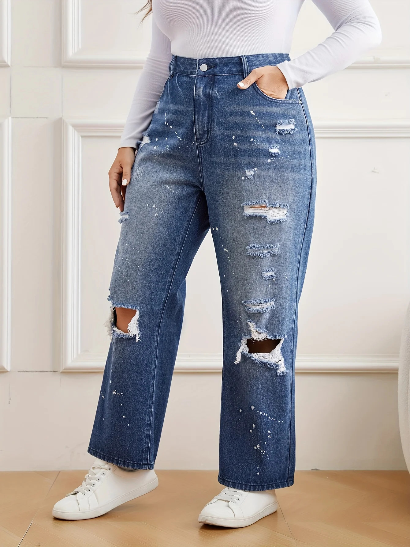 trendy element hole plus size jeans 250319