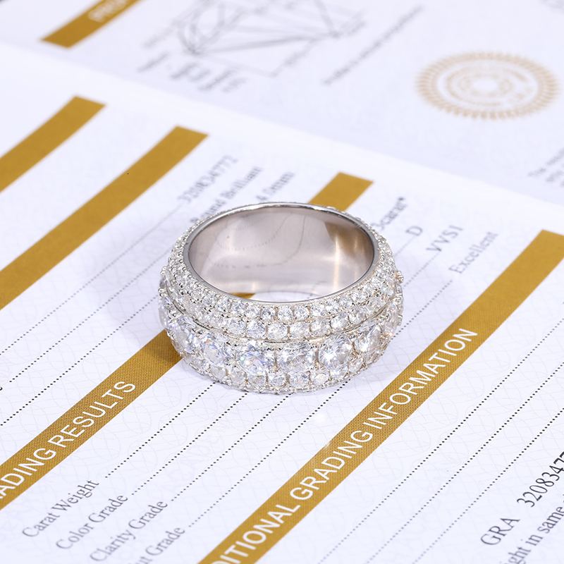 TUHE Fine Jewelry VVS1 With Certificate Moissanite Rings For Men Hip Hop Pave Setting S925 Sterling Silver Rings Hip Hop Jewelry