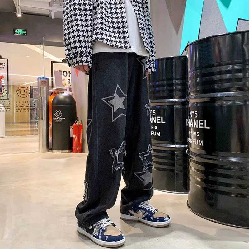 Neutral Wide Leg Jeans Mens New Hip Hop Baggy Denim Trousers Loose Straight Man Jeans Asthetic Male Jeans Pants for Boy CasualT250319