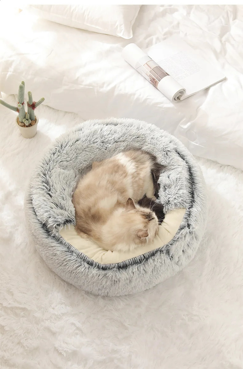 Autumn and Winter soft plush pet bed warm cold comforter nest Shell cat semienclosed 250312