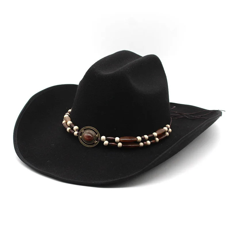 9 5cm Big Brim Edging Woolen Hat Western Denim Top Hat Men And Women Couples Cap Ethnic Style Fur Felt Hat 250320