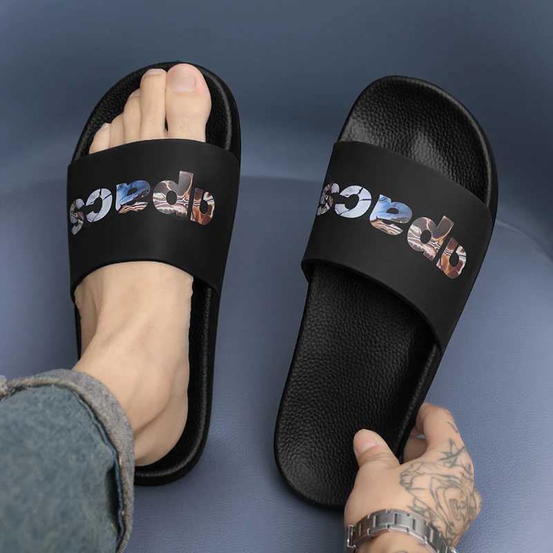 Summer Mens Slide Trend Printing Slide Outdoor Beach Flip Slide M Leisure Indoor He Slide Bathroom Shoes 45 Y250320