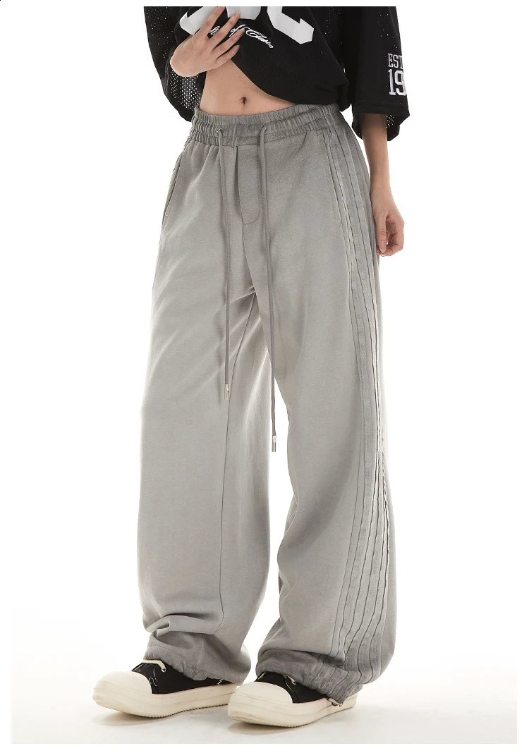 Womens striped autumn/winter pocket pants retro sports pants Harajuku aesthetics Y2k umbrella pants high waisted Trouser clothing 250319