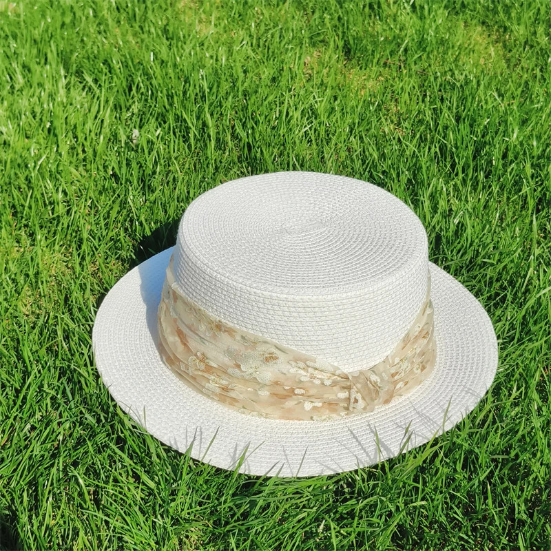 Women straw hat beach hat spring French straw fedora hat short brim top hat sun hat solid Flat bucket hat basin hat summer caps 250320