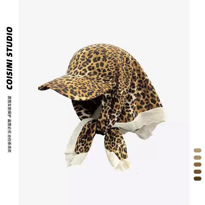 Maillard Retro Brown Leopard Print Headscarf Cap for Women Spring and Summer Travel Sunscreen Personality Versatile Sun Hat 250320