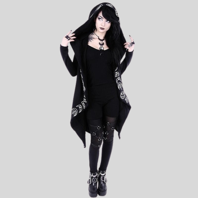 New women's clothing punk style moon pattern printed long-sleeved cardigan sweater long