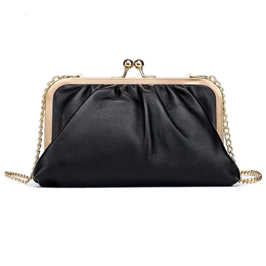 2021 New Women Genuine Leather Clutch Wallet Cell Phone Purse Fashion Kiss Lock Evening Bag With Chain Shoulder Belt