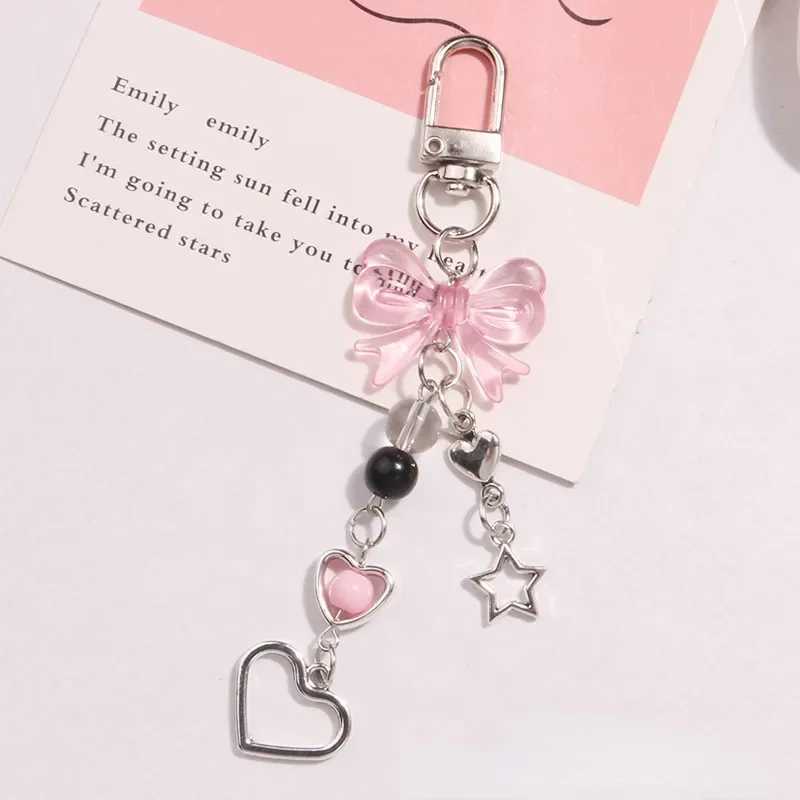 Exquisite bow star heart-shaped keychain phone creative hanging rope keychain bag phone pendant chain Y2K Kpop jewelry girl giftXJ250319