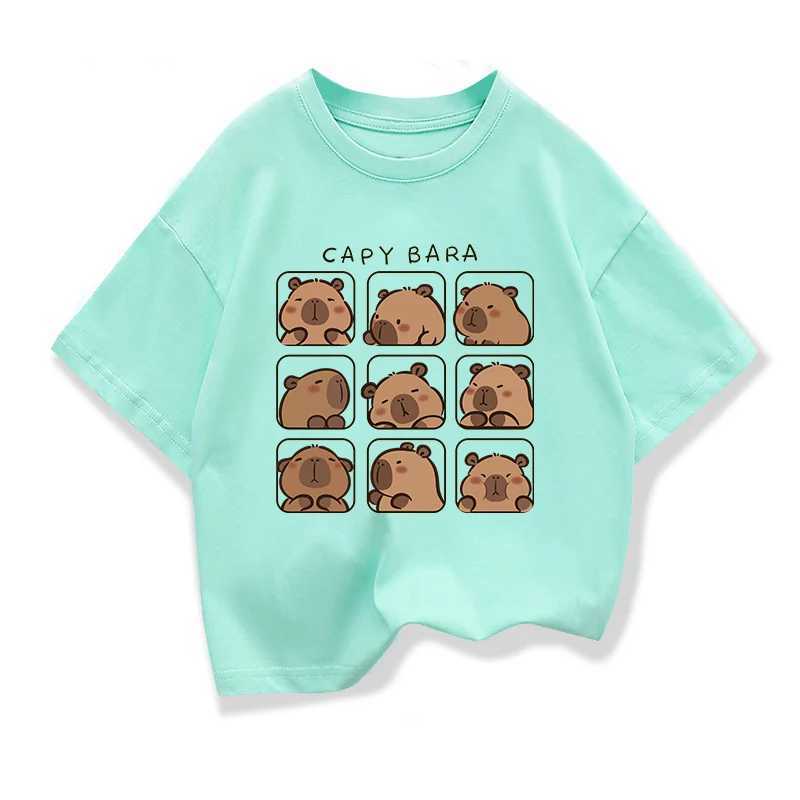 Capybara childrens clothing T-shirt summer print cartoon fashion short sleeved T-shirt girl loose casual top T-shirt CrewneckT250320