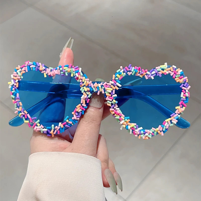 KAMMPT Heart Shape Sunglasses with Colorful Jimmies Women Stylish Cute Beach Sun Glasses Trendy Original Vacation Casual Shades 250320