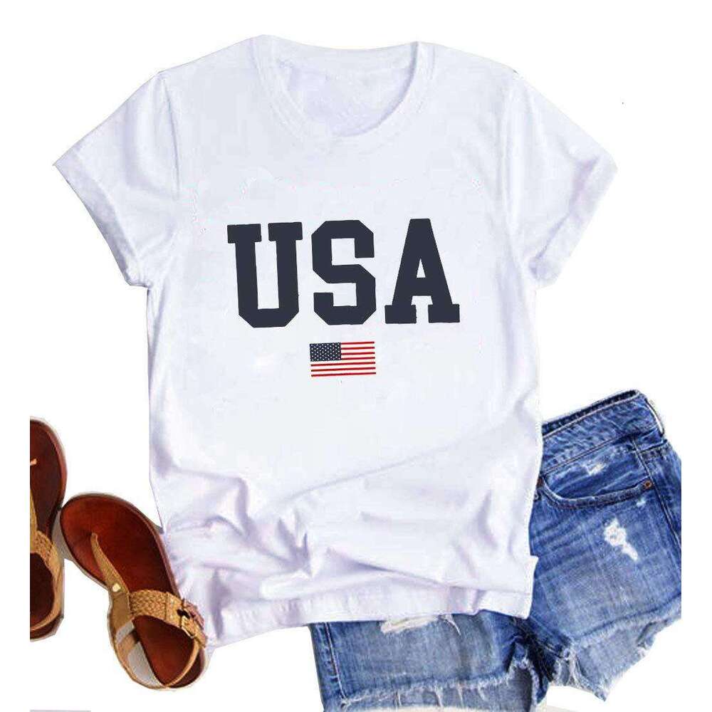 Tshirt Shirts Tee Shirt Womens Clothes Blue Tshirt French USA Flag Letters American Independence Day Print Style T-shirt Windbreaker