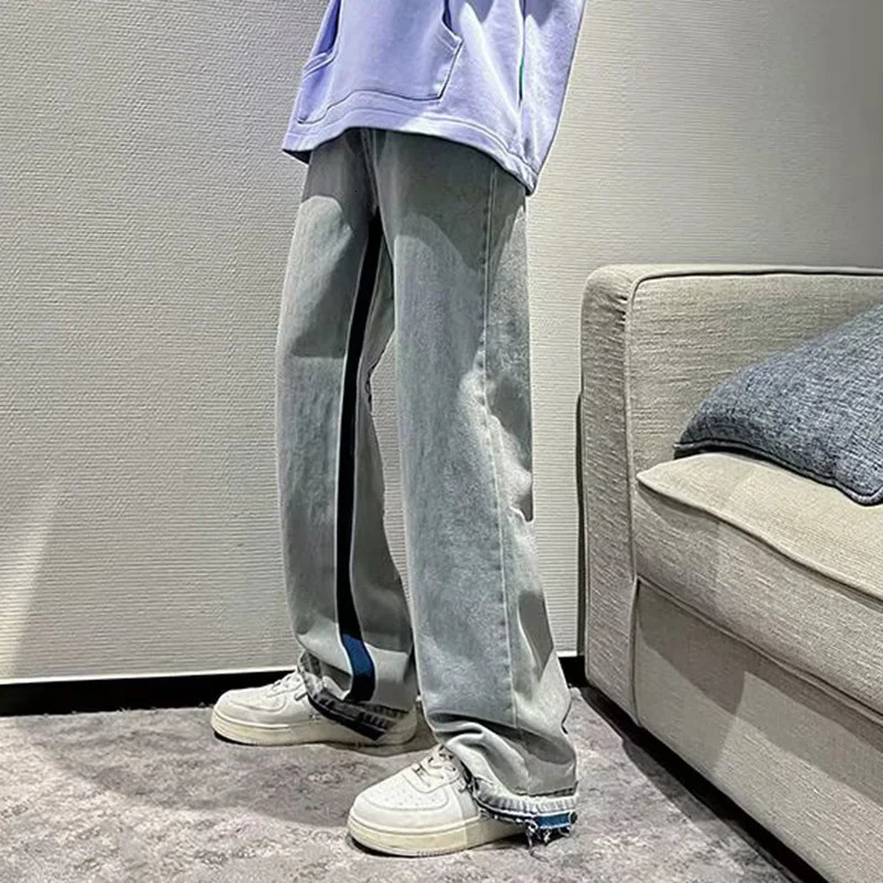 Mens fashion retro streetwear Trouser hiphop casual loose straight pants mens gothic punk letter printed bag jeans 250320