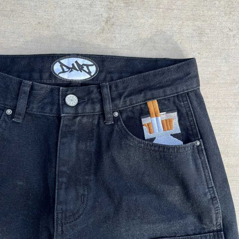 Y2K Trendy Baggy Jeans Retro Washed Pocket Smoke Embroidery Men Pants Gothic American Style Streetwear Unisex Straight TrousersT250319