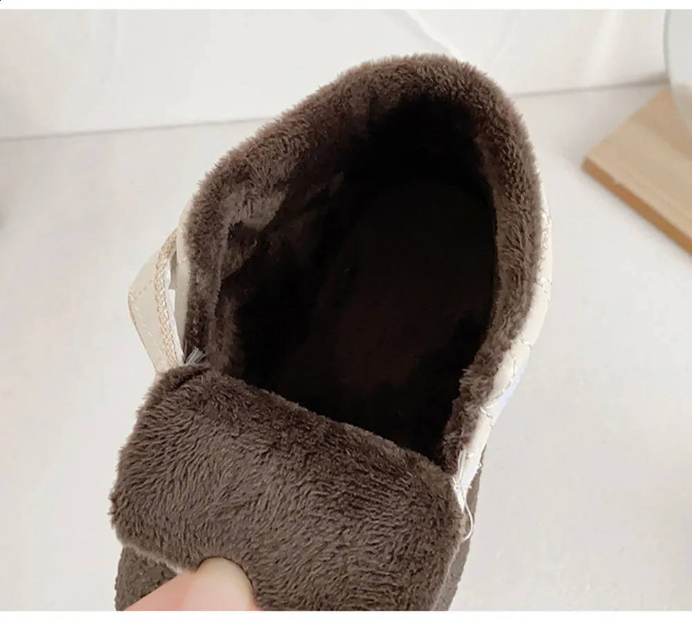 Winter Cotton Toddler Shoes For Baby PU Leather Thick Warm Plush First Step Footwear Lightweight Anti-slippery Infant Shoes 250319